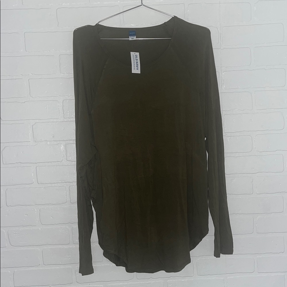 Old Navy Maternity Long Sleeve Shirt Scoop Neck Green Large Casual Layering NWT